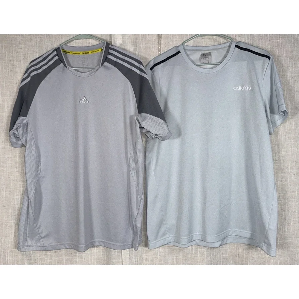 Adidas Men's Sz L Large Short‎ Sleeve Shirts T-Shirt Lot of 2 Silver Gray